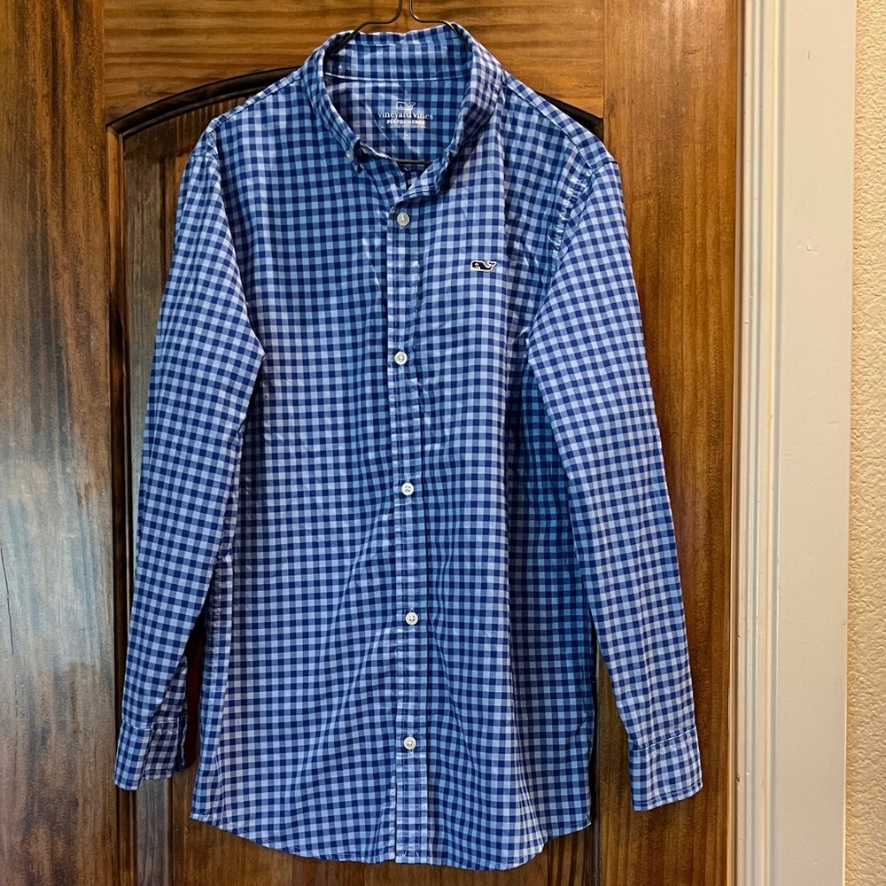 Vineyard Vines Blue Boys Plaid Button Down Shirt
